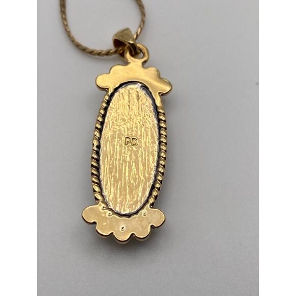 Vintage Premier Designs Oval Blue Stone Gold Tone Pendant Necklace 16 in - Picture 8 of 10